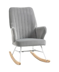 Homcom Accent Rocking Chairs, Uphostered Nursery Glider Rocker, Modern Armchair, Wingback Chair for Living Room and Bedroom, Grey