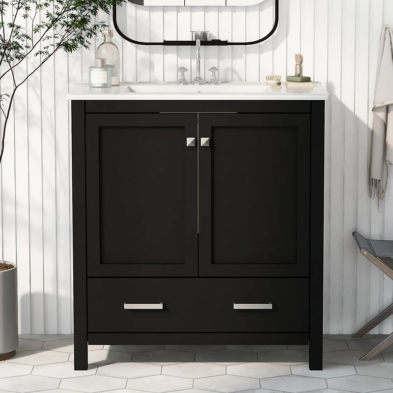 Streamdale 30" Black Bathroom Vanity with Single Sink for Elegant Storage