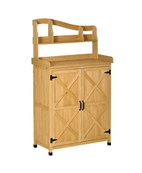 Outsunny Outdoor Storage Cabinet & Potting Table, Gardening Bench,