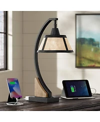 Oak River Rustic Farmhouse Desk Table Lamp with Usb and Ac Power Outlet in Base 22" High Gray Wash Mica Shade for Living Room Bedroom House Bedside Ni