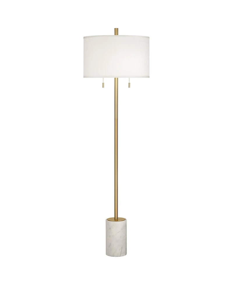 Possini Euro Design Luxe Italian Style Floor Lamp 64" Tall Gold Metal White Linen Drum Shade for Living Room Reading House Bedroom Office