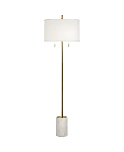 Possini Euro Design Luxe Italian Style Floor Lamp 64" Tall Gold Metal White Linen Drum Shade for Living Room Reading House Bedroom Office