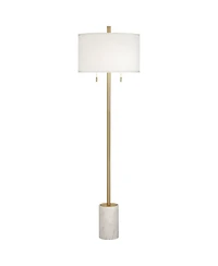 Possini Euro Design Luxe Italian Style Floor Lamp 64" Tall Gold Metal White Linen Drum Shade for Living Room Reading House Bedroom Office