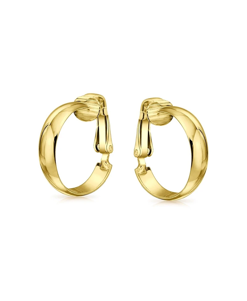 Bling Jewelry Classic Basic Simple Lightweight Clip On Hoop Earrings Non Pierced Ears Gold Plated Sterling Silver .75 Diameter