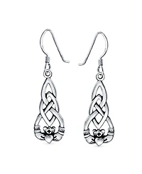 Bling Jewelry Friendship Bff Heart Circle Irish Love Symbol Celtic Claddagh Dangle Earrings Oxidized Sterling Silver Fish Hook