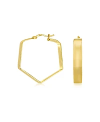 Bling Jewelry Geometric Flat Hexagon Hoop Earrings Gold Plated Sterling Silver 1.25 Inch