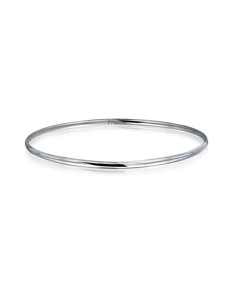 Bling Jewelry Plain Simple Dome Edge Layering Stacking Thin 2MM Shinny Sterling Silver Bangle Bracelet