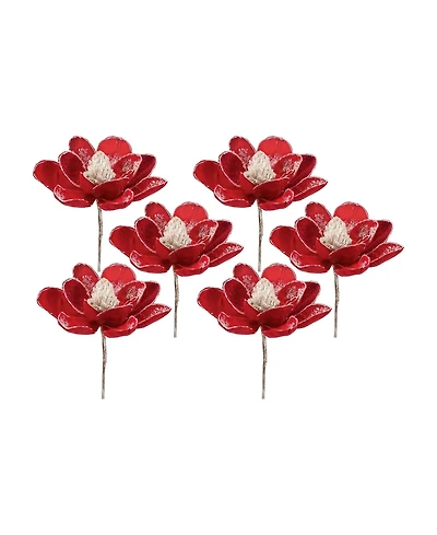 Slickblue Velvet Magnolia Stem With Silver Bead Accents (Set of 6)