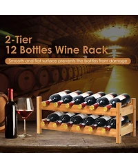 Sugift 2-Tier 12 Bottles Bamboo Storage Shelf Wine Rack