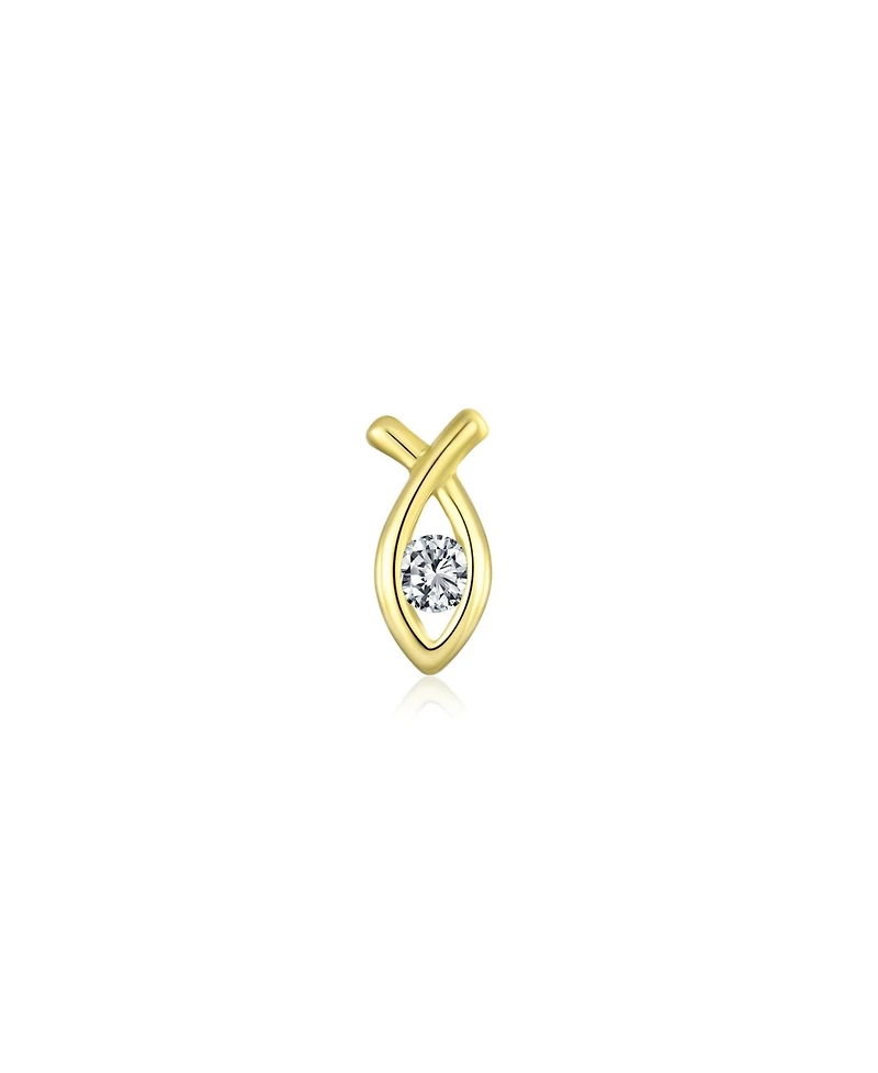 Bling Jewelry Tiny Minimalist14K Gold Helix Cartilage Ear Lobe Piercing Daith Ichthus ChristianJesus Fish 1 Piece Stud Earring Screw back