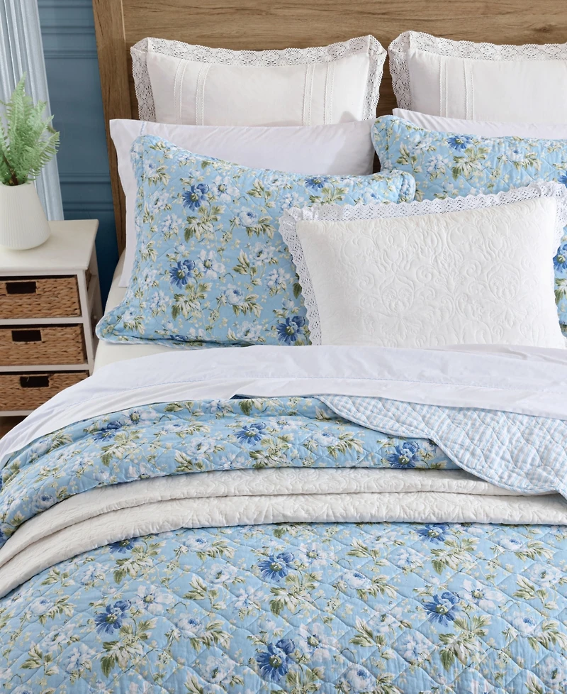 Laura Ashley Peony Garden Reversible Piece Quilt Set