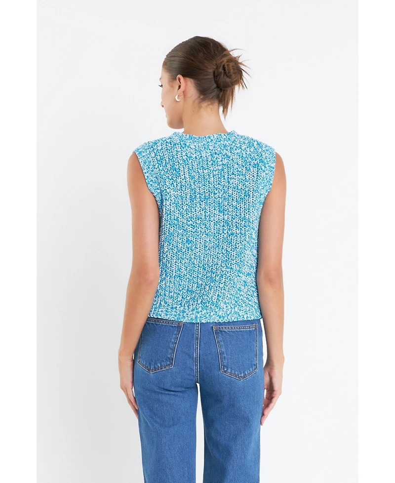 English Factory Women's Sleeveless Ribbed Knit Sweater