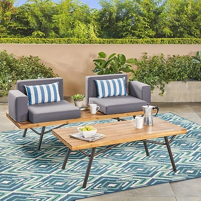 Streamdale Canoga Outdoor Industrial Loveseat with Coffee Table