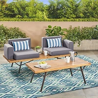 Streamdale Canoga Outdoor Industrial Loveseat with Coffee Table