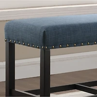 Streamdale Furniture Fabric Counter Height Dining Bench with Nailhead Trim, Blue