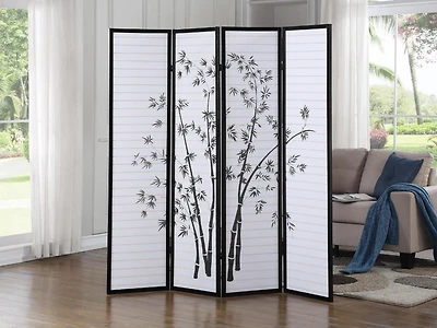 Streamdale Bamboo Print 4-Panel Framed Room Screen/Divider, Black