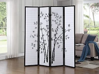 Streamdale Bamboo Print 4-Panel Framed Room Screen/Divider, Black