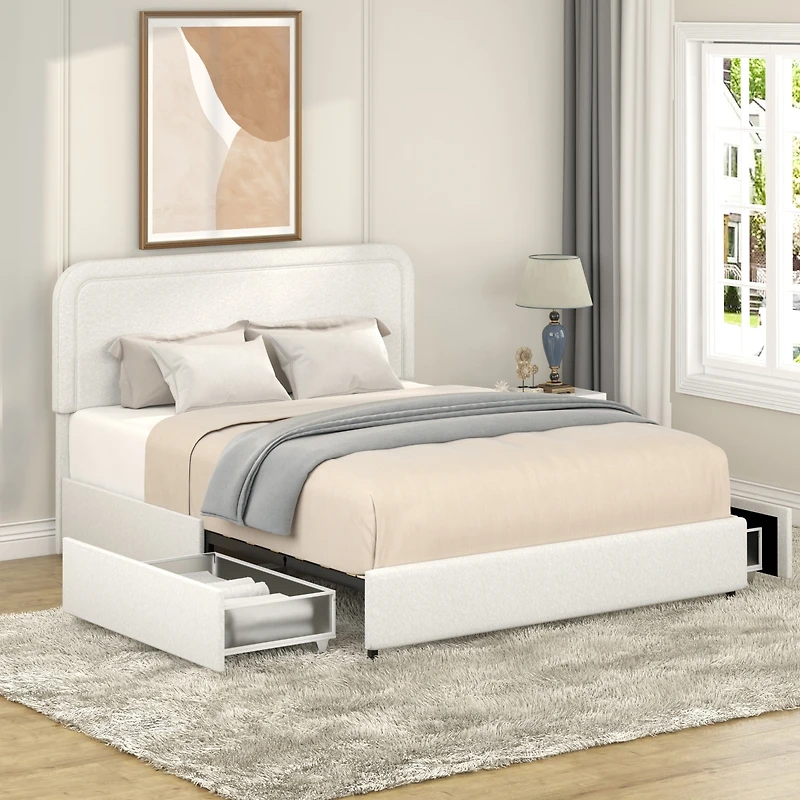 Streamdale Liv 2-Drawer Boucle Upholstered Bed with Tufted Headboard