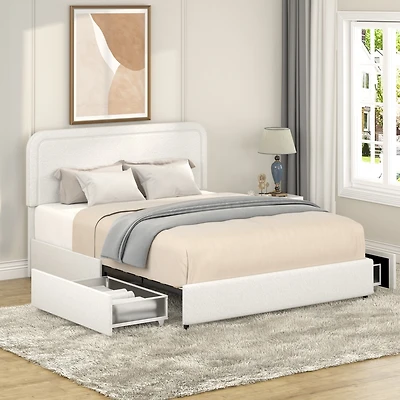 Streamdale Liv 2-Drawer Boucle Upholstered Bed with Tufted Headboard
