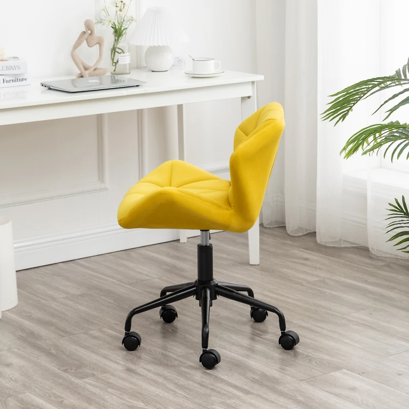 Simplie Fun Diamond Tufted Adjustable Swivel Office Chair, Yellow