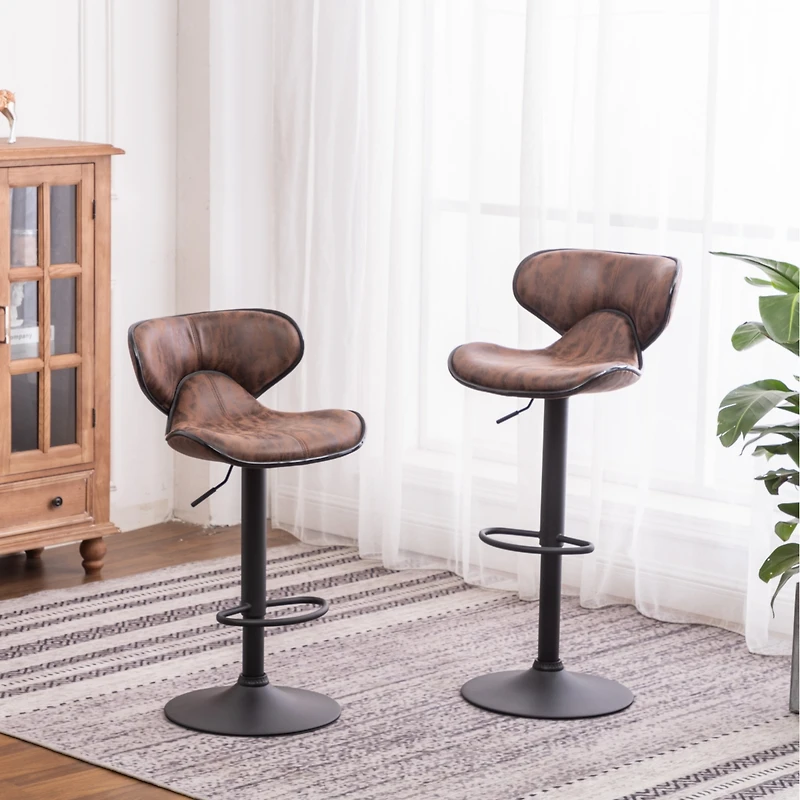 Streamdale Furniture Masaccio Leatherette Airlift Adjustable Swivel Barstools, Set of 2