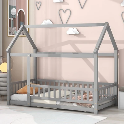 Streamdale Twin Size Wooden House Bed with Guardrails