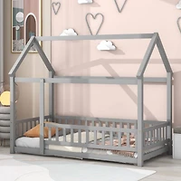 Streamdale Twin Size Wooden House Bed with Guardrails