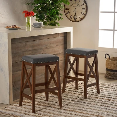 Streamdale Elegant and Durable Fabric Upholstered Barstools with X-Frame Base