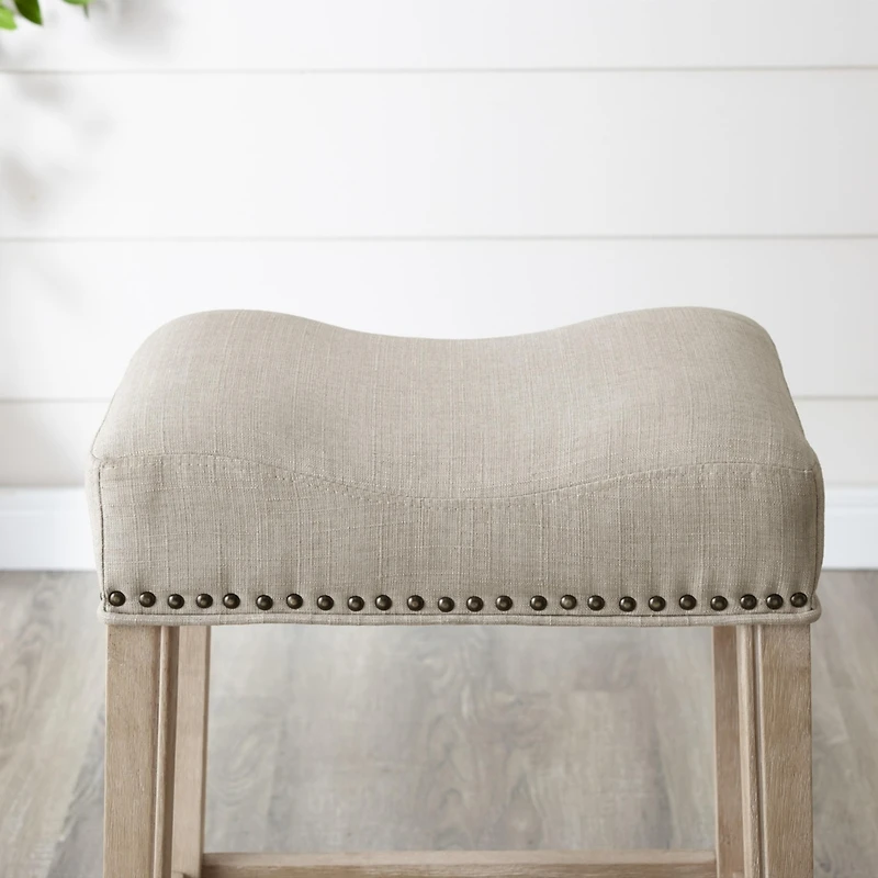 Streamdale Tan 24" Counter Stools, Upholstered, Backless, Set of 2