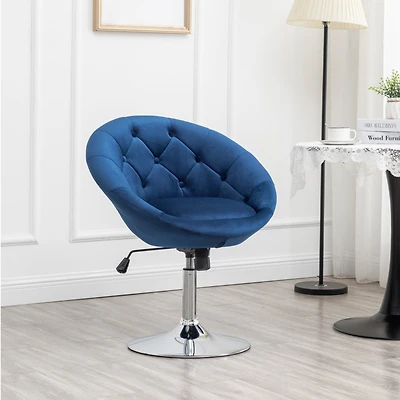 Simplie Fun Velvet Upholstered Tufted Back Swivel Accent Chair, Blue