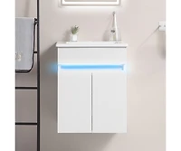 Modern Bathroom Vanity with Ceramic Sink and Automatic Lighting