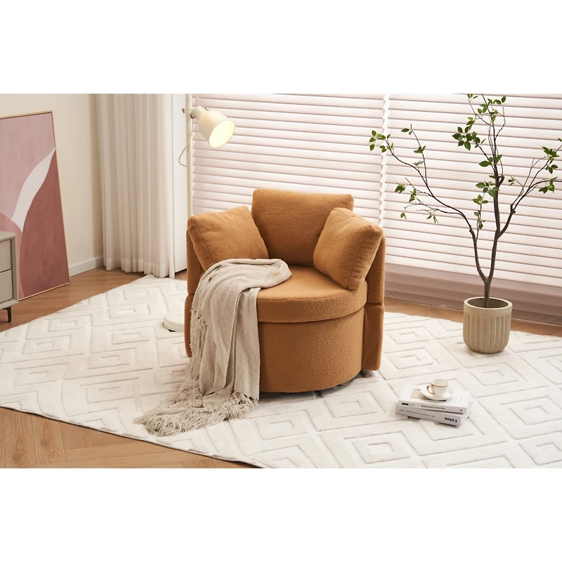 Simplie Fun Teddy Fabric Swivel And Storage Chair With Back Cushion For Living Room, Khaki
