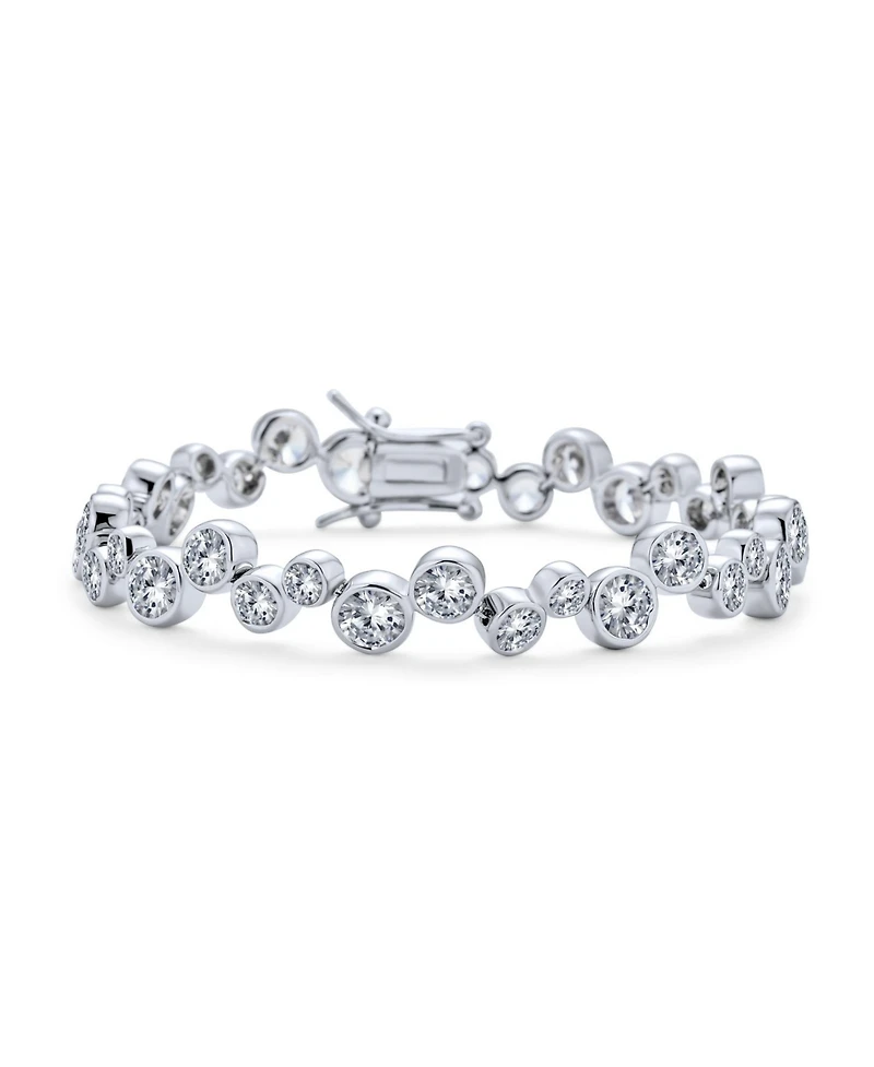 Bling Jewelry Modern Zigzagged Staggered Geometric Cz Round Bezel Set Bubble Zirconia Tennis Bracelet Prom 7 Inch