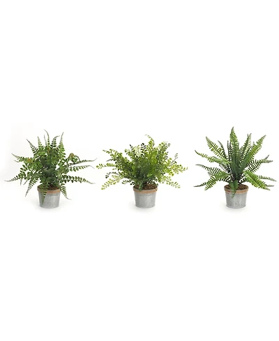 Slickblue Set of 3 Potted Ferns - 14.5 Inches High, Lifelike Artificial Plants in Plastic and Tin Pots for Home Decor