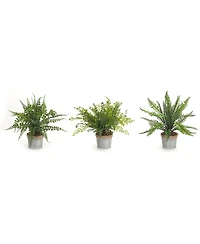 Slickblue Set of 3 Potted Ferns - 14.5 Inches High, Lifelike Artificial Plants in Plastic and Tin Pots for Home Decor
