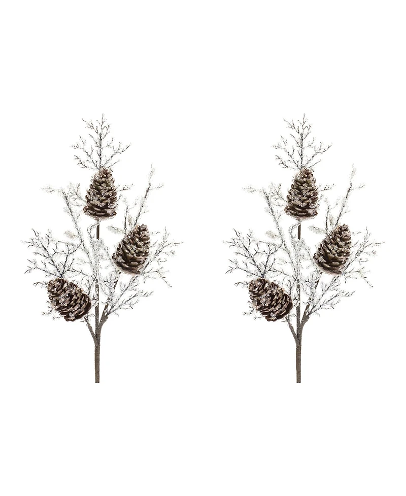 Slickblue Set of 2 Iced Pinecone Twig Branches for Seasonal Decor