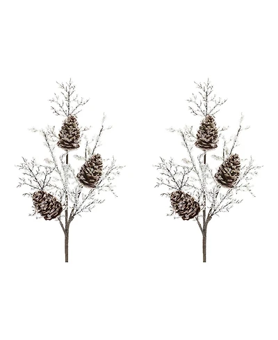 Slickblue Set of 2 Iced Pinecone Twig Branches for Seasonal Decor