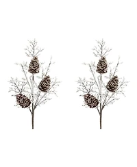 Slickblue Set of 2 Iced Pinecone Twig Branches for Seasonal Decor