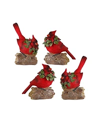 Slickblue Perched Cardinal Bird On Log With Holly Wreath Accent (Set of 2)