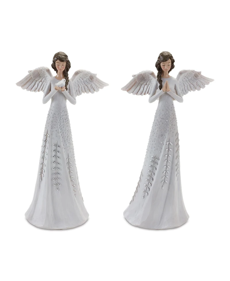 Slickblue Angel Figurine With Silver Floral Accent (Set of 2)