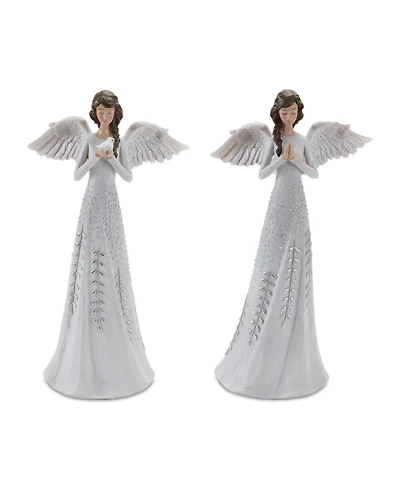 Slickblue Angel Figurine With Silver Floral Accent (Set of 2)