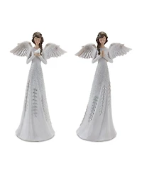 Slickblue Angel Figurine With Silver Floral Accent (Set of 2)