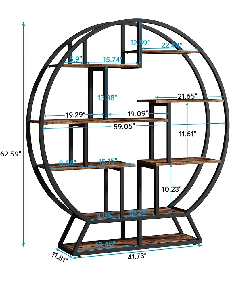 Tribesigns Bookshelf, Round Bookshelves Etagere Bookcase, 63 Inch Industrial Wood Book Shelf with Staggered Shelves, Rustic Open Shelving Organizer Ra
