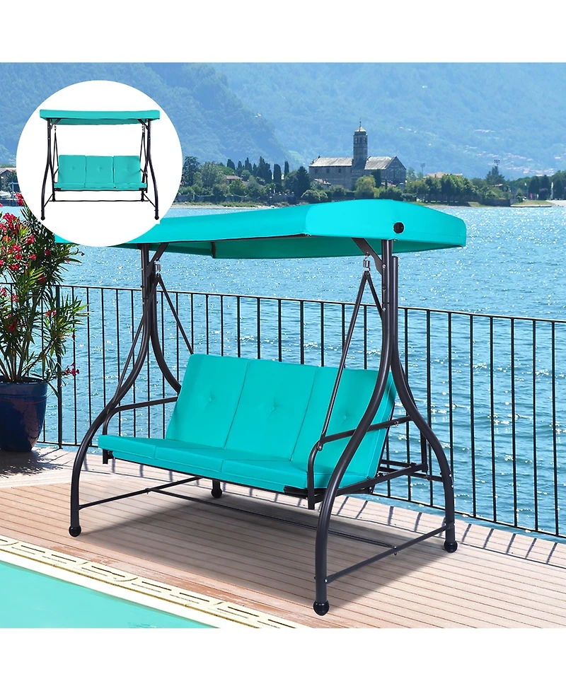 Costway Converting Outdoor Swing Canopy Hammock 3 Seats Patio Deck Furniture Turquoise