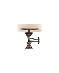 Mulholland Rustic Vintage like Swing Arm Floor Lamp Standing 61" Tall Bronze Marble Font Ivory Faux Silk Drum Shade Decor for Living Room Reading