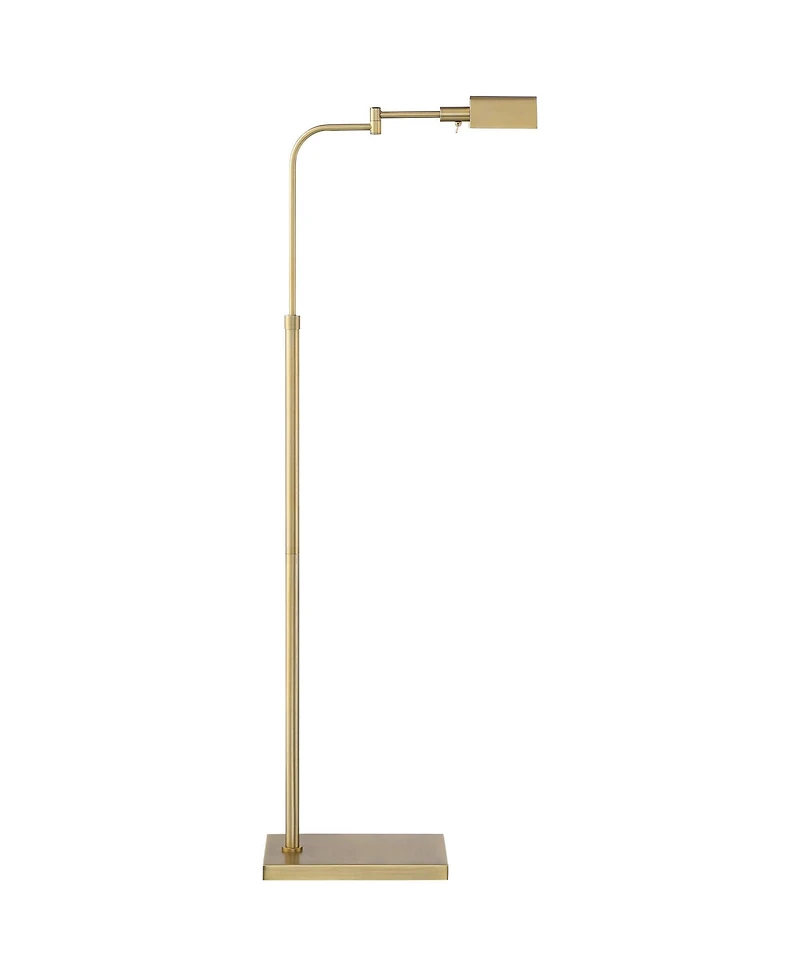 Possini Euro Design Keegan Traditional Pharmacy Floor Lamp 54 1/4" Tall Warm Gold Adjustable Swing Arm Metal Tent Shade for Living Room Reading