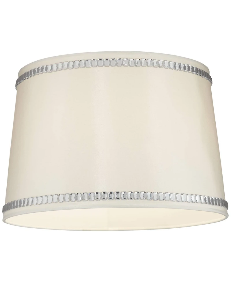 Springcrest White Medium Drum Lamp Shade with Crystal Trim 13" Top x 15" Bottom x 10" High x 10" Slant (Spider) Replacement