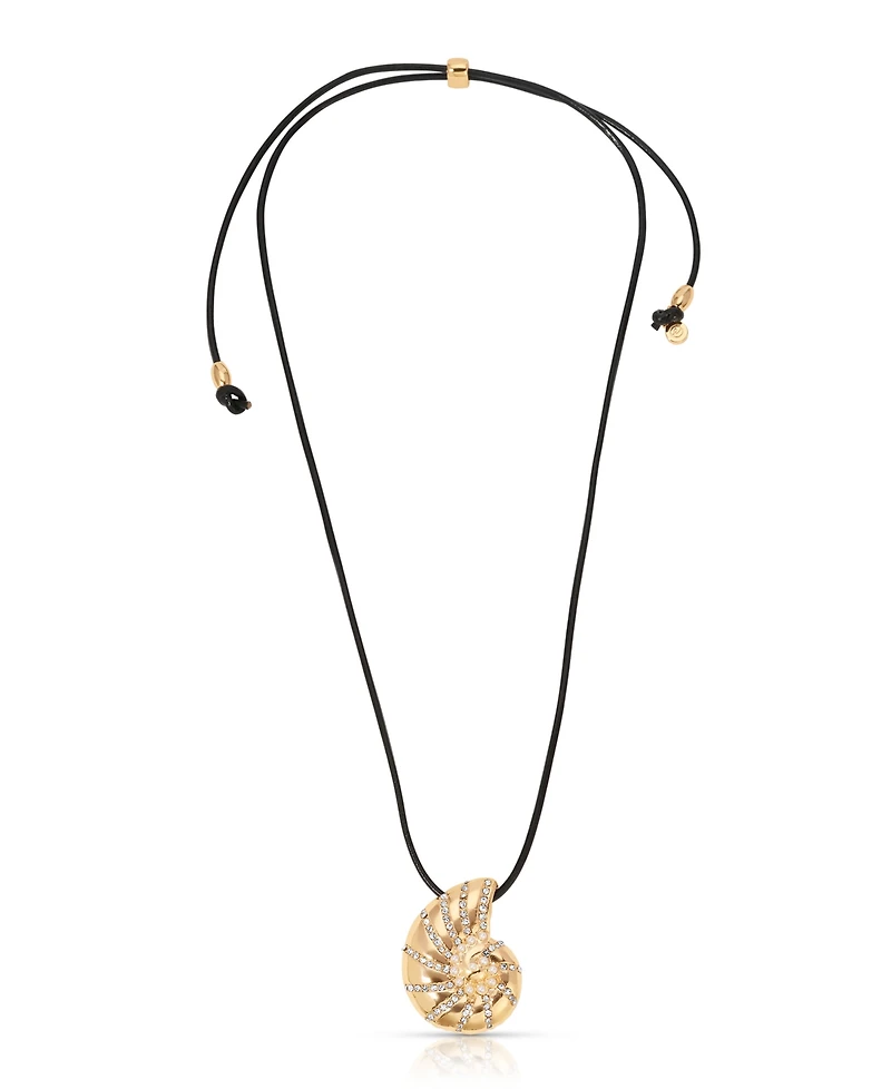 Ettika Swirled Shell Pendant Black Cord Necklace