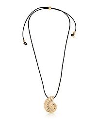 Ettika Swirled Shell Pendant Black Cord Necklace