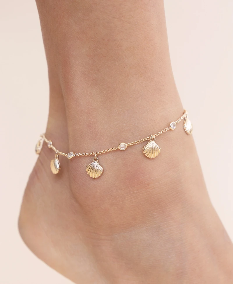 Ettika 18k Gold Plated Scallop Shell Charm Anklet